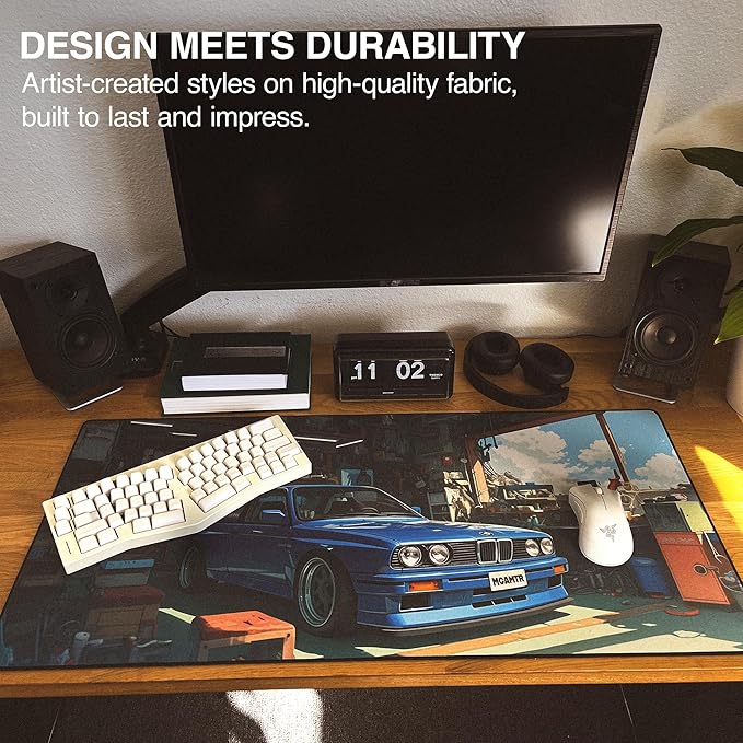 MPCO. Original Large Gaming Desk Mat – 36" x 17" Duraglyde Manga Motors Benjis-BMW Full Desk Mouse Pad for Smooth Precision – Non-Slip, Washable Extra-Large PC Mouse Pad for Gaming Sessions
