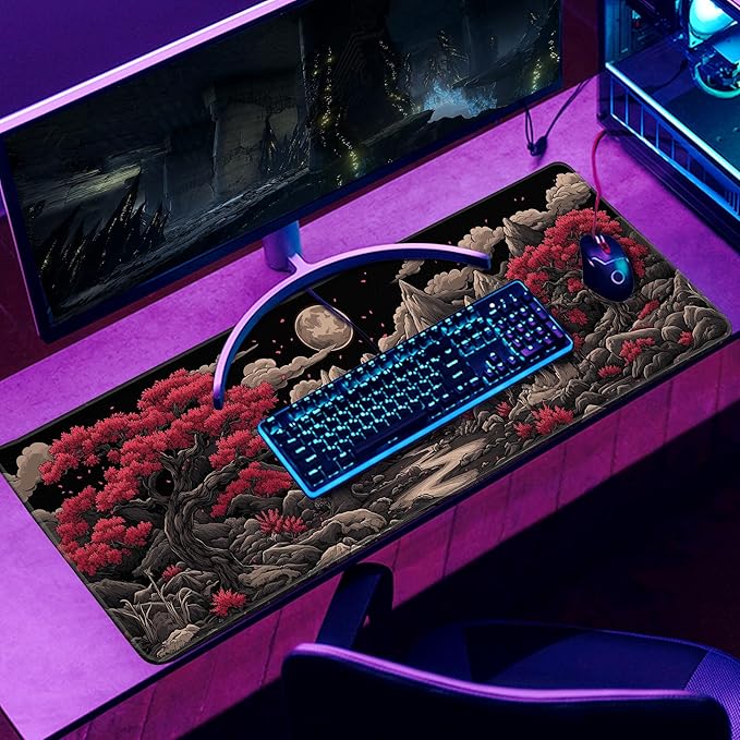 Desk Pad Mouse Pad Gaming Moon Large Mat for Computer Pc Laptop Office Decor for Men, Cute Mouse Keyboard Pad Stitched Edges Non-Slip Rubber Mat Desk Pad, 31.5x11.8 in