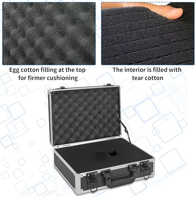14 Inch Hard Shell Carrying Case Ideal for Wireless Mic System Storage & Camera Gear Transportation, Aluminum Alloy Sturdy Build, Customizable Pre-Diced Foam, Black