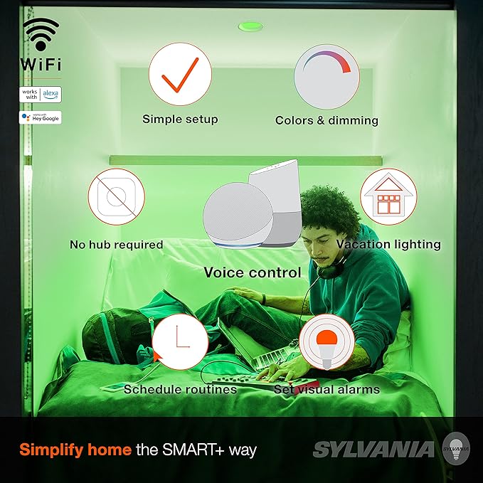 Sylvania WiFi LED Smart Light Bulb, 65W Equivalent Full Color and Tunable White BR30, Dimmable, Works with Alexa and Google Home Only - 4 Pack (75688)