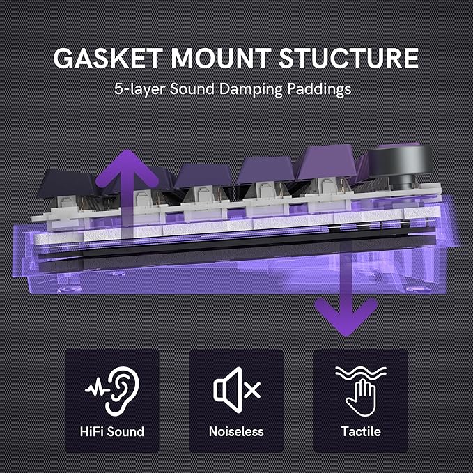 COSTOM WK75 75% Wireless Gaming Mechanical Keyboard,BT5.0/2.4GHz/USB-C, Hot Swappable Pre-lubed Custom Linear Switches,Gasket Structure,RGB Backlit Keyboard for PC/Laptop/Xbox/PS4/PS5 (Purple)