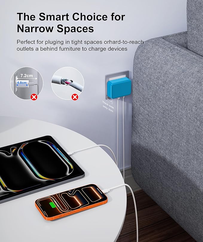 Fast Charger Block, GaN 6 Port USB C Charging Station Hub Cube, 100W Multiport Type C Wall Charger Power Strip Plug with PD+QC for iPhone 16 15 14 13 12 1 Pro Max XR XS 8 7, Samsun.g, iPad, Table