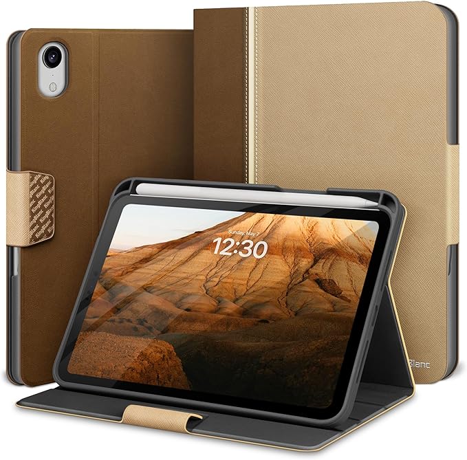 KingBlanc for iPad mini 7 (A17 Pro) Case, iPad mini 7th/6th Generation Case (2024/2021 8.3-inch) with Pencil Holder, PU Leather Stand Cover, Auto Sleep/Wake, Multi-Angle for Viewing/Typing, Beige