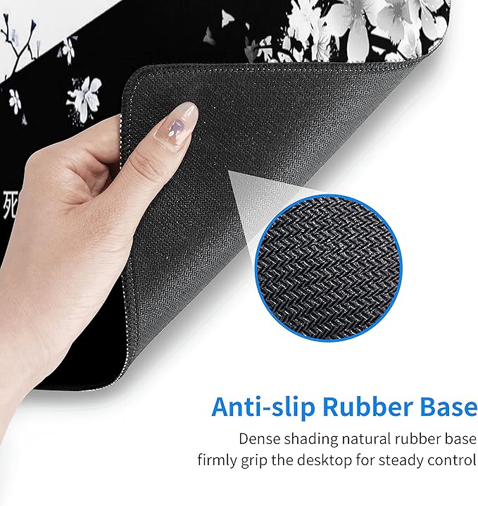 Black White Cherry Blossom Mouse Pad Japanese Sakura Death Life Flower Extended Desk Mat 80X30 cm Non-Slip Rubber Base Stitched Edge Large XL Playmat for Keyboard Gaming Laptop Desktop,31.5×11.8 Inch