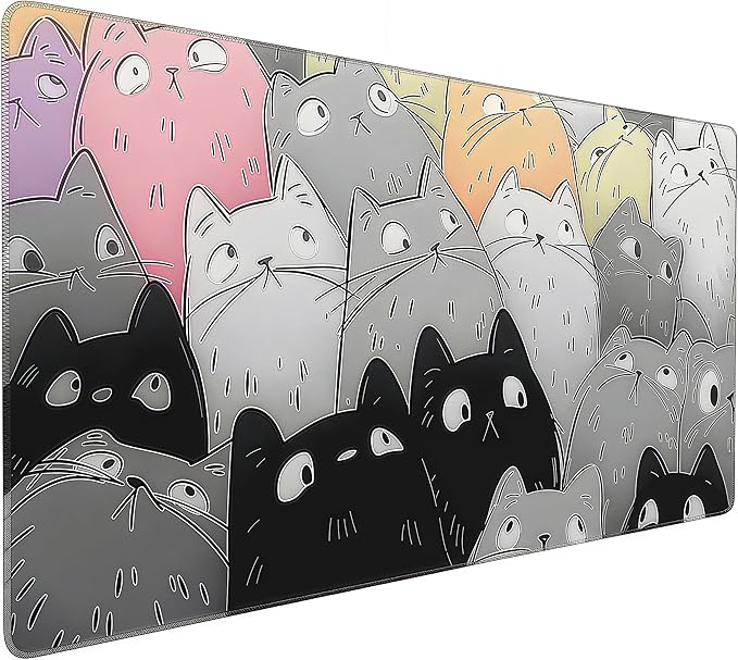 Large Mouse Pad with Cute Cat Design, Non-Slip Rubber Desk Mat, Rectangular Gaming Office Keyboard Pad, 35.4x15.7 Inches