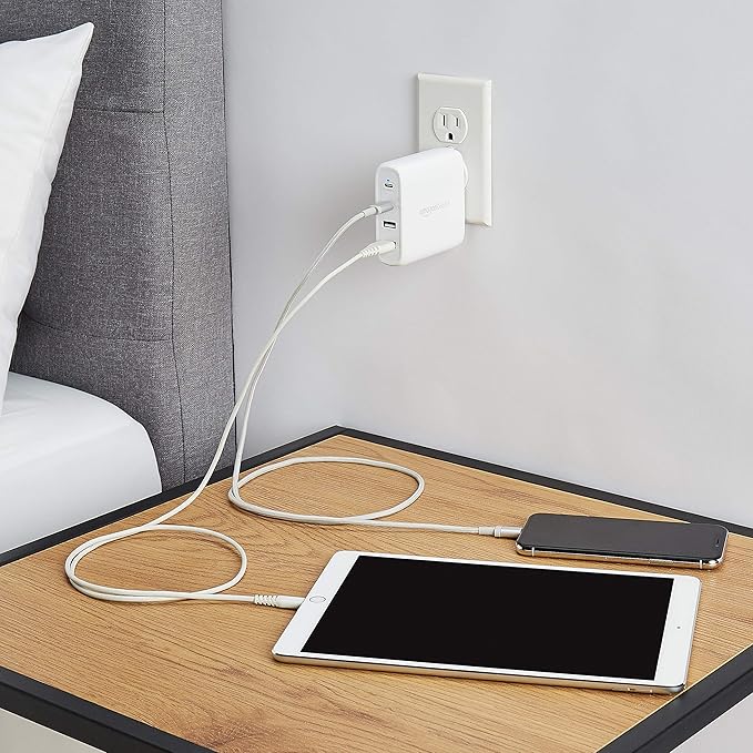 Amazon Basics 100W Four-Port GaN Wall Charger with 2 USB-C (100W, 18W) & 2 USB-A Ports (12W), PD 3.0, Foldable Plug, Portable Multi-Device Charging for Laptops, Tablets & Phones, White