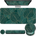 Desk Mat Set + Keyboard and Mouse Pad with Wrist Rest Support,4-in-1 Large Mousepad Computer Mats for Desktop Home & Office-Green Leaves