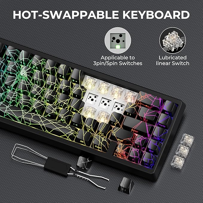 HITIME x XVX M67 60% Percent Keyboard Wireless, QMK/VIA Black Spider Web Gaming Keyboard, Tri-Mode Thocky Creamy Mechanical Key Board, Hot Swappable Gasket Mount RGB IMD Tech for Win/Mac