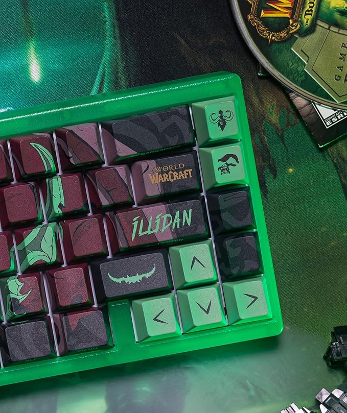 World Of Warcraft Illidan Stormrage Full Art keycap set PBT Dye Sub Keycaps for Mechanical Gaming Keyboards, Cherry MX Switches, Custom Side Print, ANSI ISO Support, US Layout - Officially Licensed