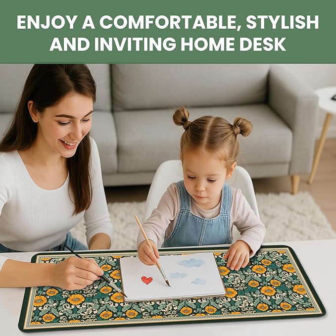 Large Mouse Pad for Desktop, Cute Desk Mat Pad Protector for Work & Gaming, Aesthetic Pretty Anti-Slip Laptop Blotter Cover for Office School Home Supplies, Baroque Bloomfield, 31.5" x 11.8"