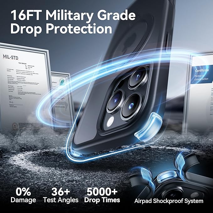 CASEKOO Ultra-Magnetic Stand for iPhone 16 Pro Max Case [Military Drop Protection] [Compatible with MagSafe] Shockproof Translucent Matte Slim Ring Holder Case for iPhone 16 ProMax 6.9 inch, Black