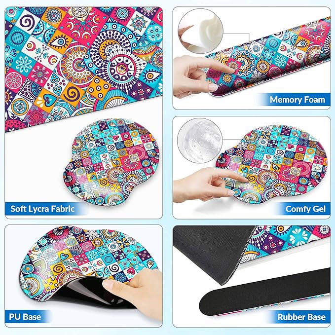 Desk Pad Keyboard Wrist Rest and Mouse Pad Coaster Set,Large XXL Desk Mat Matt Cover Ergonomic Mousepad with Memory Foam for Women Desktop Computer & Office -Mexican Style