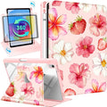 Uppuppy for iPad A16 Case for iPad 10th Generation Case 10.9 inch - 360 Degree Rotating Stand Folio Smart Cover with Pencil Holder for Women Girls, Hibiscus for Apple Tablet 10th 2022/11th 2025