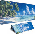 Desk Pad Gaming Mouse Pad Beach Large for Desk Computer Pc Laptop Office Decor, Mouse Keyboard Mat Stitched Edges Non-Slip Rubber 31.5x11.8 in