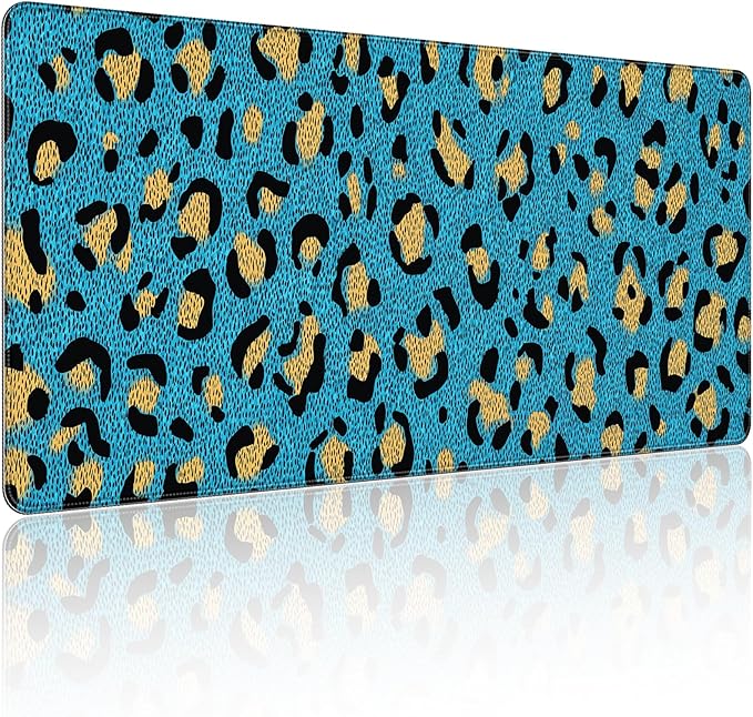 35.4 x 15.7 in, XXL Large Mouse Pad for Desk, Extended Keyboard Mouse Mat for Computer Office, Big Mouse pad with Stitched Edges, Gaming Pc-Leopard Print on Blue