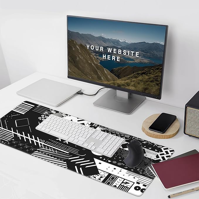 Game Skin Mouse Pad, Esports, Rubber, Anti-Skid, Office Desk Pad, 35.4 x 15.7 inches, Black and White, Rectangular, Gaming