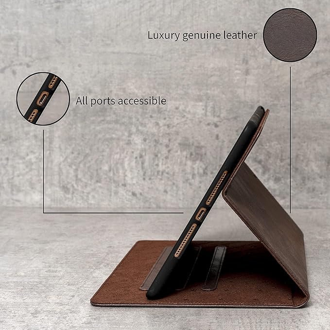 Porter Riley - Leather Case Compatible with iPad Pro 13" - M5 / M4 (2025/2024) Release. Premium Genuine Leather Stand/Cover/Flip Case (Chocolate Brown)