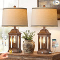 24" Rustic Farmhouse Table Lamps for Living Room Set of 2, Touch Dimmable Nightlight Vintage Bedside Lamps with USB A+C Ports & Dual Light Sources for Bedroom Nightstand End Table, Wood Grain