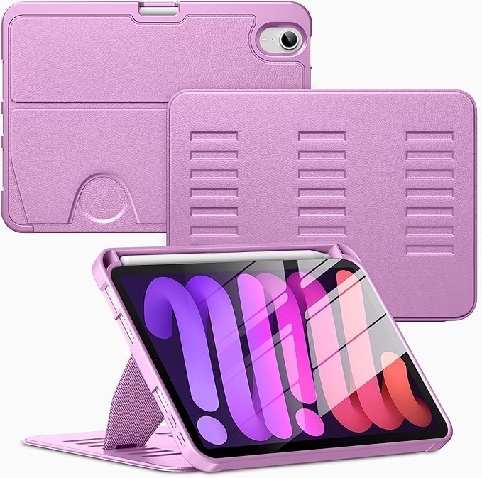 VIKESI Case for iPad mini 7 (A17 Pro) and iPad mini 6,Multiple Angles Magnetic Stand Cover,Shockproof Soft Back,Pencil Holder,and Auto Sleep/Wake,Purple
