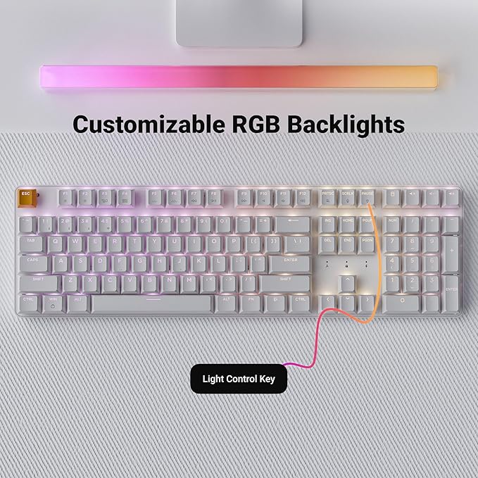 Keychron KJ5 Wireless Custom Mechanical Keyboard, 2.4 GHz Bluetooth QMK Full-Size Layout RGB, Hot-swappable Red Switch Compatible with Mac Windows Linux, for Gaming Office - White