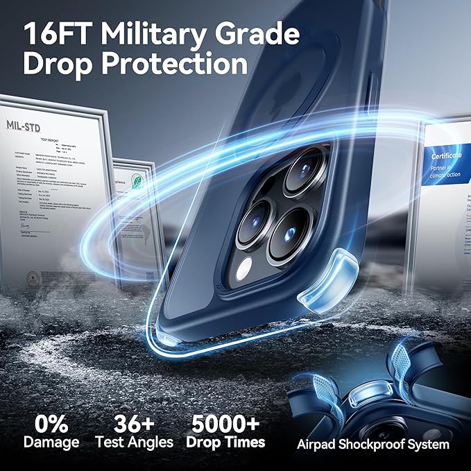 CASEKOO Ultra-Magnetic Stand for iPhone 16 Pro Case [Military Drop Protection] [Compatible with MagSafe] Shockproof Translucent Matte Slim Ring Holder Case for iPhone 16 Pro 6.3", Blue