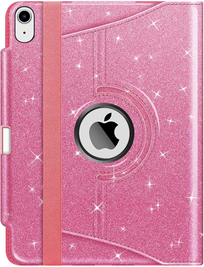 Fintie Rotating Case for iPad Air 11-inch M4/M3/M2 (2026/2025/2024), iPad Air 5th (2022) / 4th Generation 10.9 Inch - 360 Degree Rotating Protective Stand Cover with Pencil Holder, Glittering Pink