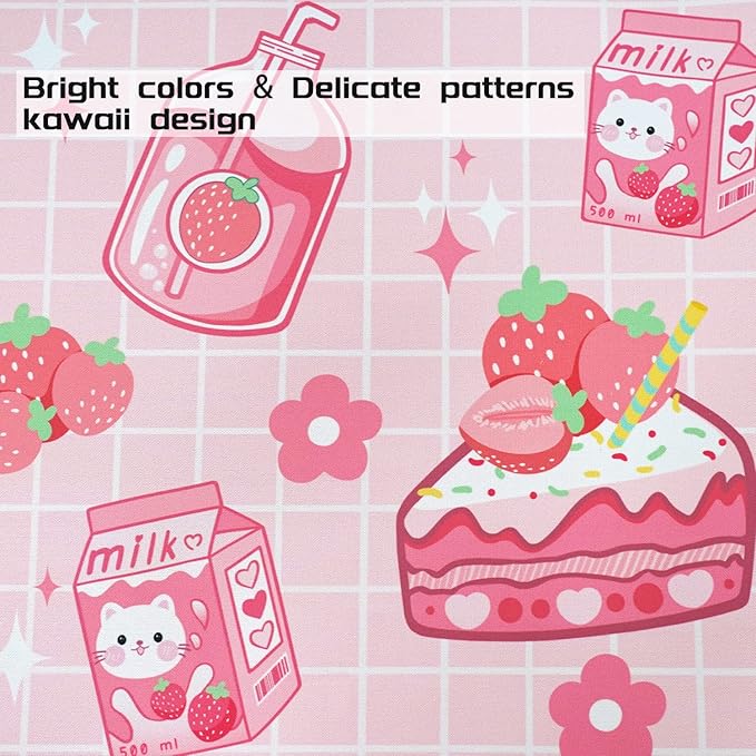 Kawaii Gaming Mouse Pad, Extended Large Cat Strawberry Milk, Pink, 31.5 X 11.8 Inch