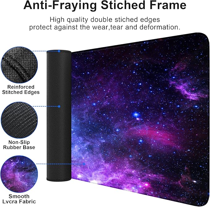 Bzu Galaxy Print Extended Big Mouse Pad Large,XL Gaming Mouse Pad Desk Pad,31.5x11.8inch Long Computer Keyboard Mouse Mat Mousepad with 3mm Non-Slip Base and Stitched Edge for Home Office Work