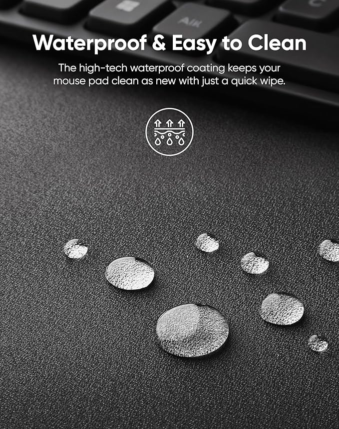 Reniteco Waterproof Large Gaming Mouse Pad with Durable Stitched Edges, Non-Slip Rubber Base, Grainy Jacquard Mouse Mat Desk Pad for Home Office Gaming, 31.5''x11.8''x0.12'', Matte Black