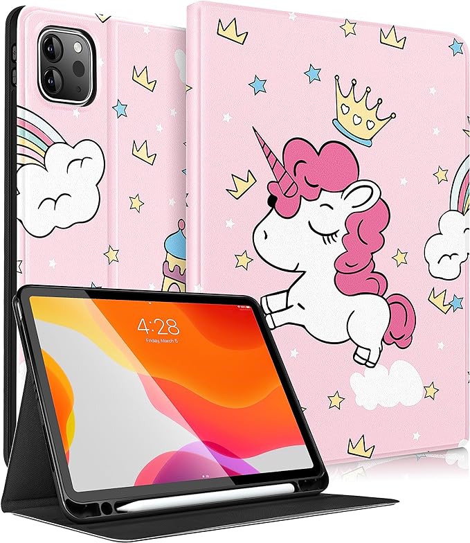Uppuppy for iPad Air 13 Inch M2/M3, Pro 12.9 Case - Cute Women Girls Girly Aesthetic Cartoon Pencil Holder Folio Cover for Apple Air 13" 2024/2025, Pro 6th/5th/4th/3rd Generation Case