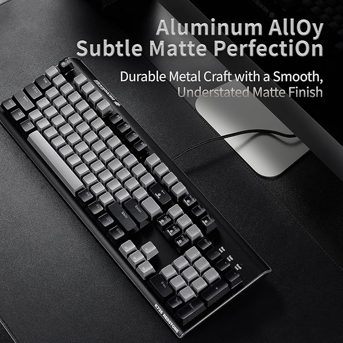 Hexgears GK735 Full-Size Mechanical Gaming Keyboard, Surround Side Light Strip+Backlit Keyboard with Linear Switch, Anti-Ghosting, Double-Shot PBT Keycaps, Compatible with Windows, macOS (Gray-Black)