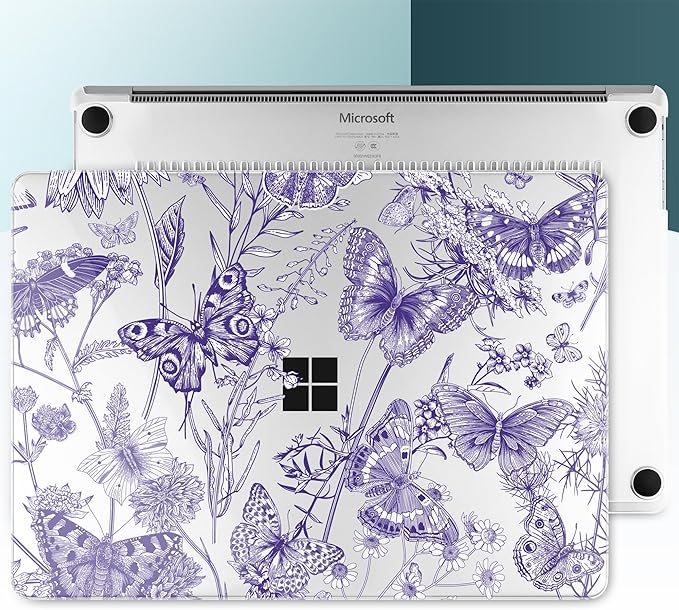 Hard Case for 15-inch Microsoft Surface Laptop Copilot+ PC 2024 (7th Ed) Fashionable Lightweight Floral Design Clear Laptop Shell, with TPU Keyboard Cover & OTG Adapters, Butterfly