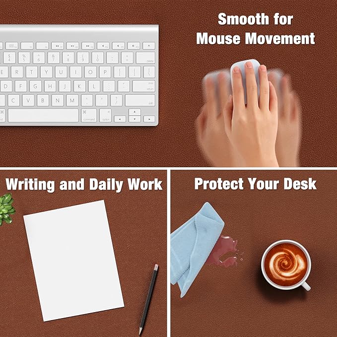 Hsurbtra Desk Pad, 30" x 14" PU Leather Desk Mat, XL Extended Mouse Pad, Waterproof Desktop Blotter Protector, Non-Slip Ultra Thin Large Laptop Keyboard Writing Mat for Office Home, Brown