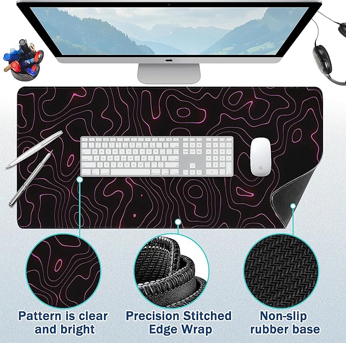 Gaming Mouse Pad - (31.5"×11.8") Contour Lines Large Mouse Pads for Desk - Desk Mat for Keyboard and Mouse with Non-Slip Base, Desks Pad Matfor Game/Office & Home