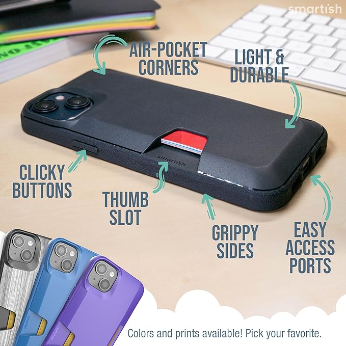 Smartish® iPhone 15 Plus Wallet Case - Wallet Slayer Vol. 1 [Slim + Protective] Credit Card Holder - Drop Tested Hidden Credit Card Slot Cover for Apple iPhone 15 Plus - Blues on The Green