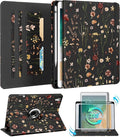 Kidcube for iPad 5th Generation Case 2017/Air 1st 2013/Pro 9.7 Inch Case 2016 - Women Girls Kids Cute Rotating Stand Folio Cover with Pencil Holder & Card Slot Girly Flowers Floral Unique Design Cover