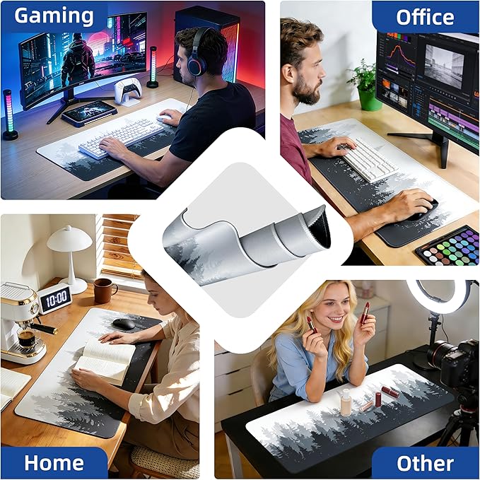 Galdas Mouse Pad For Gaming,Forest Background Pattern XXL XL Large Mouse Mat Long Extended MousePad Desk Mat Non-Slip Rubber Mice Pads Stitched Edges Thin (31.5 x 11.8 x 0.12 Inches) Tree