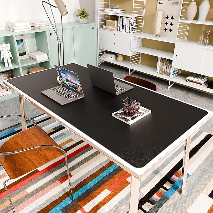 Chihein Cork & PU Leather Desk Mat 55” x 28” - Extra Large Mouse Pad, Double Sided Waterproof Desk Pad Protector for Executive Desk, Dining Table, Office Desk (Black)