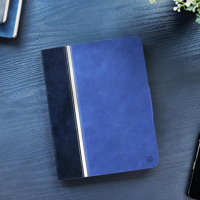 KingBlanc Case for iPad Pro 13 inch (M5 2025/M4 2024) with Pencil Holder, Vegan Leather Stand Cover, Auto Sleep/Wake, Support Pencil Pro/(USB-C), Viewing/Writing Angles, Vintage Notebook Style, Blue