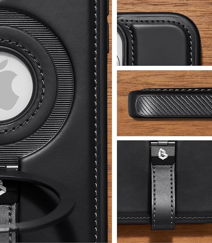 Butaiga for iPhone 15 Plus/iPhone 14 Plus Leather Case with Stand, Anti-Slip Grip Ring, Fits for MagSafe (Black, iPhone 15/14 Plus)