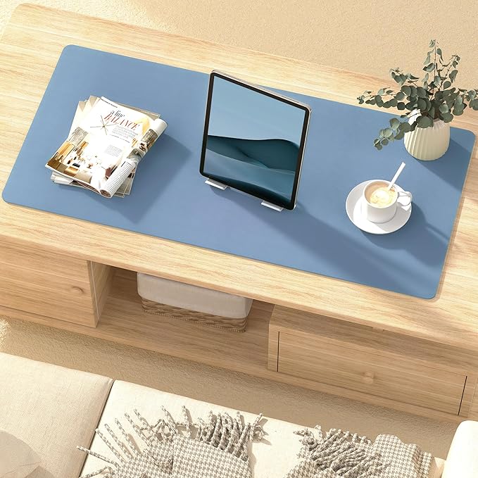 Leather Desk Pad Protector, Mouse Pad, Non-Slip Computer Mat for Desk, PU Leather Desk Mat for Home & Office, Waterproof Laptop Desk Blotter Pad for Keyboard and Mouse, Denim Blue (15.7''X31.5'')