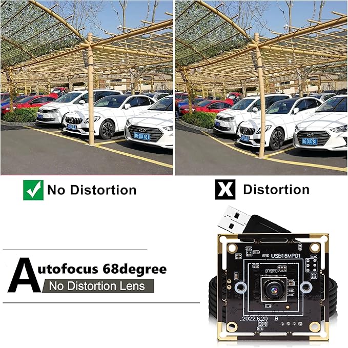 ELP 16MP Autofocus USB Camera Module - 4K UVC USB2.0 With 68-Degree Mini Size Lens IMX298 for Computer, Laptop, PC - Video Lightburn Industrial Embedded Webcam Board