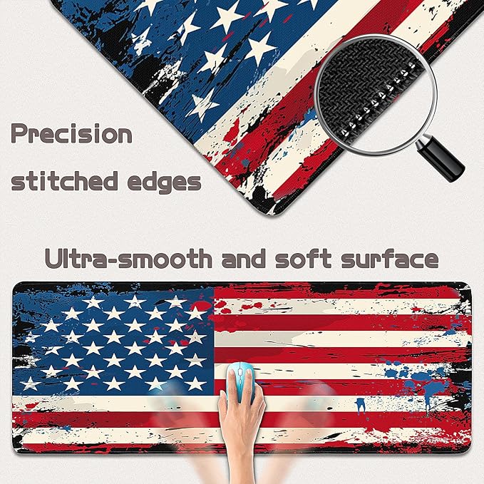 Mouse Pad Gaming - Desk Mat for Keyboard and Mouse - Large Mouse Pad for Desk, American Antique Flag Mousepad (31.5" x 11.8") with Non-Slip Base, Desks Pad Mat for Gaming, Office and Home