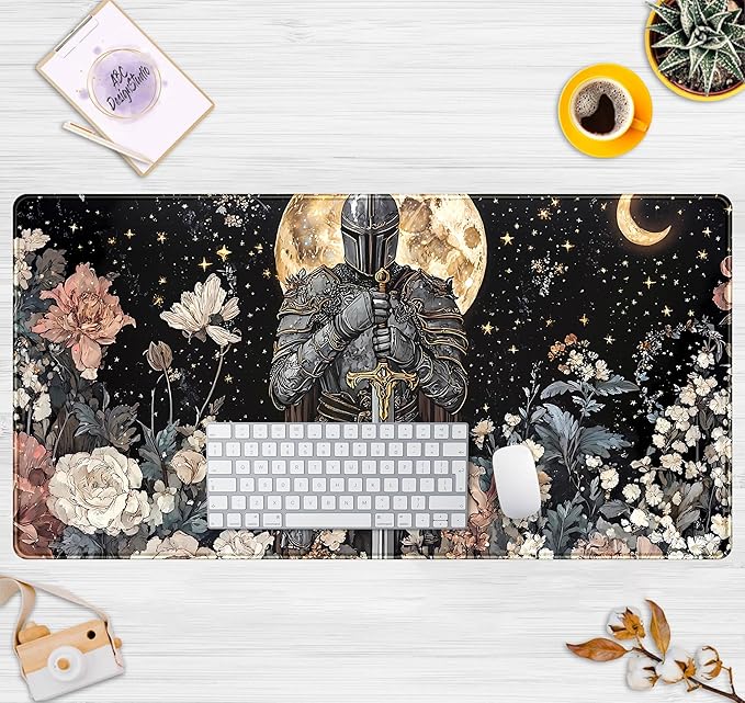 Cute Vintage Floral Mouse Pad Warrior Gaming Desk Mat Retro Flowers Mousepad XXL Large Extended Boho Aesthetic Desk Pad, Laptop Computer Keyboard Mouse Mat, Desktop Pad Mat for Women 31.5x15.7 in
