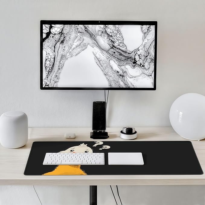 Cute Duck with Question Mark XXL Large Mouse Pad, 35.4x15.7 Inches Extended Desk Mat, Non-Slip Rubber Base, Black Gaming Mouse Pad for Wireless Mice and Keyboards