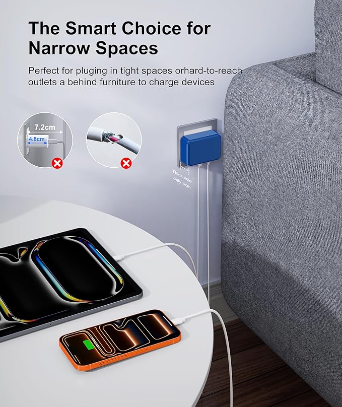 Fast Charger Block USB C, GaN 6 Port Charging Station Hub Cube, 100W Multiport Type C Wall Charger Power Strip Plug with PD 3.0+QC for iPhone 16 15 14 13 12 1 Pro Max XR XS 8 7, Samsung, iPad, Table
