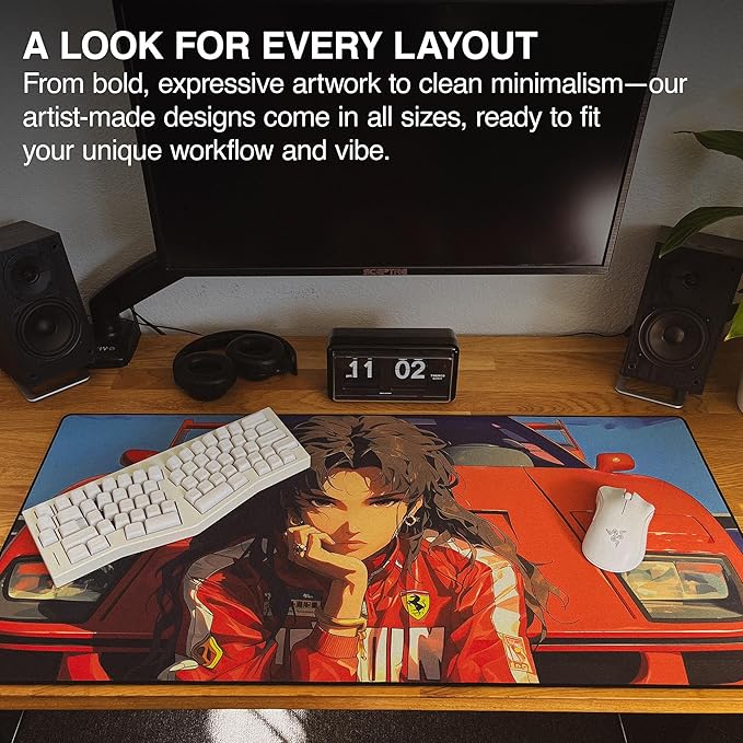 MPCO. Original Large Gaming Desk Mat – 36" x 17" Duraglyde Manga Motors Fayes-Ferrari Full Desk Mouse Pad for Smooth Precision – Non-Slip, Washable Extra-Large PC Mouse Pad for Gaming Sessions
