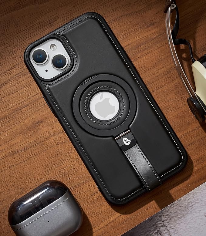 Butaiga for iPhone 15 Plus/iPhone 14 Plus Leather Case with Stand, Anti-Slip Grip Ring, Fits for MagSafe (Black, iPhone 15/14 Plus)