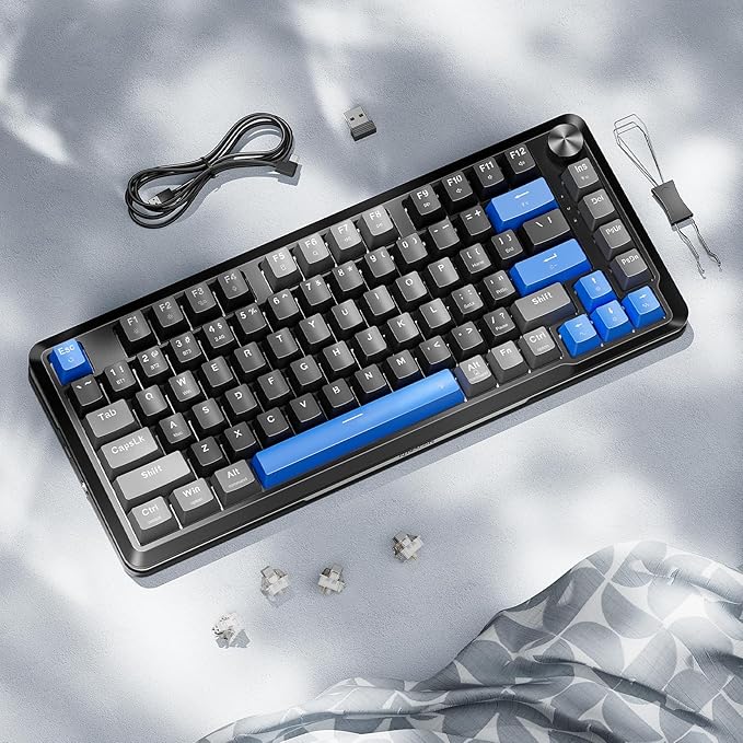 Redragon K681 Wireless Mechanical Keyboard, Gasket Mounted RGB Gaming Keyboard with Volume Knob, MDA-Profile, Pre-Lubed Linear Switches, 81 Keys 75％ Tri-Mode Hot Swappable for PC/Xbox/Ps4/5 (Blue)