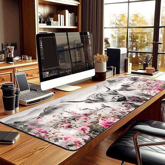 Extra Large Mouse Pad for Desk 35.4 X 15.7 Full Desk Pad for Keyboard and Mouse Mat Desktop Decor and Accessories XXL Mouse Pad for Home Office Mousepad Scottish Highland Cow